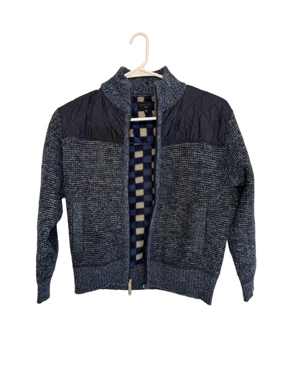 Boys Quilted Shoulder Zip-Up Jacket - Navy